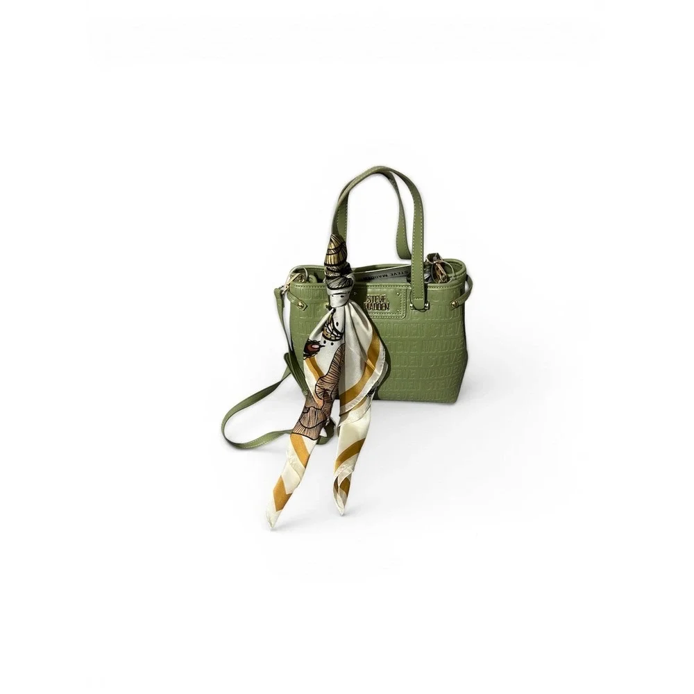 Steve Madden Satchel Womens Olive Green NWT Embossed Logo Scarf Crossbody Medium